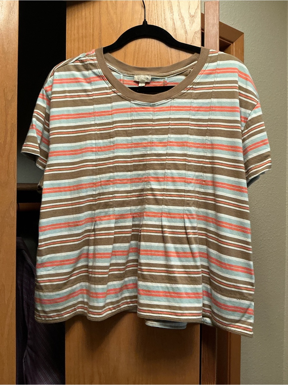 Anthropologie Striped Short-Sleeve Tee in Brown, Light Blue & Coral - Picture 2 of 3